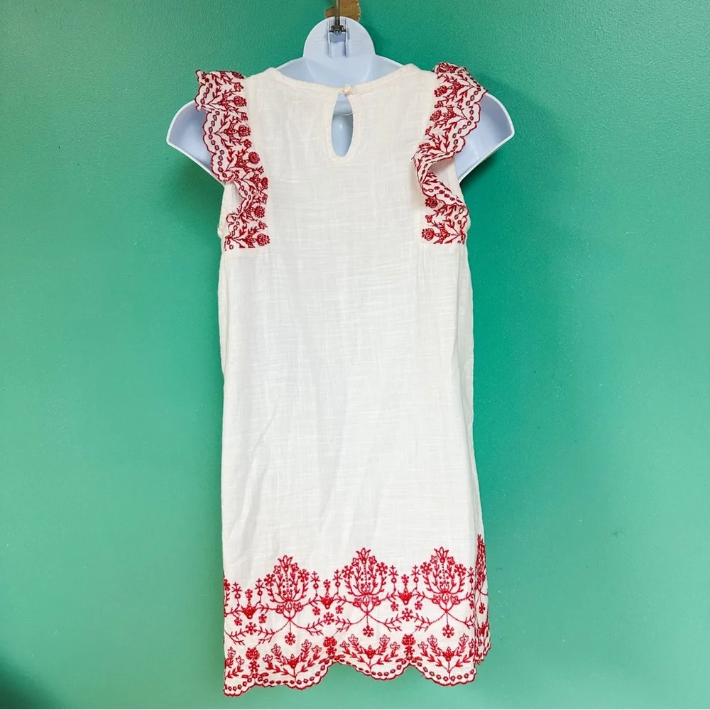 Old Navy White & Red Ruffle Embroidered Shift Dress Girls Size M 8
